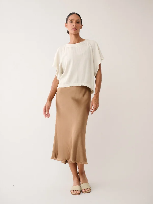 Riley Skirt in Vintage Satin - Nougat silk skirt lustrous