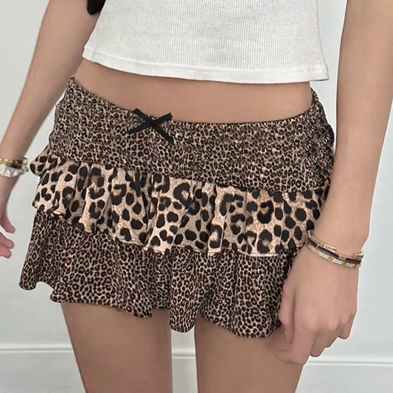 Roxanna Leopard Print Bow A-Line Skirt corduroy skirt durable