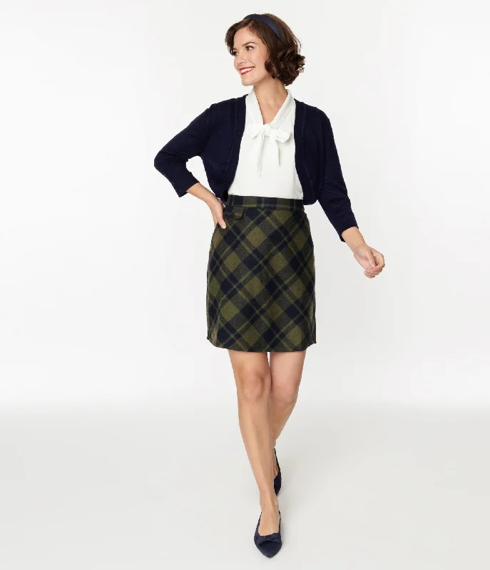 Sage Green & Navy Plaid Mini Skirt denim skirt classic