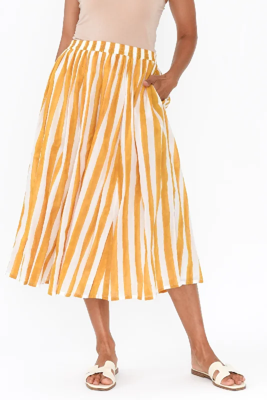 Sami Orange Stripe Cotton Skirt leather skirt bold