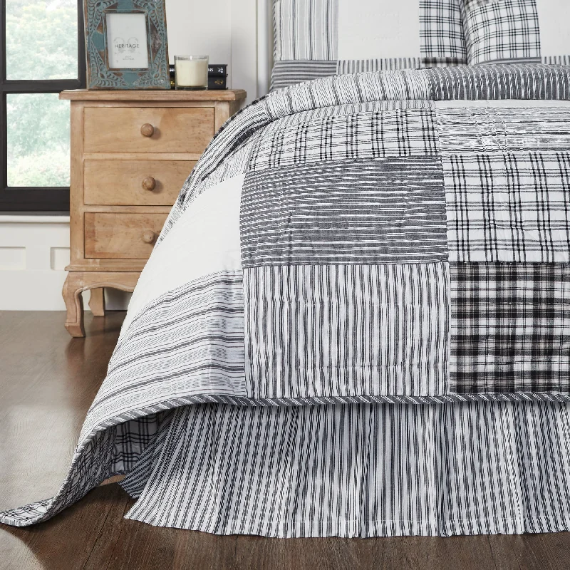 Sawyer Mill Black Ticking Stripe Queen Bed Skirt 60x80x16 VHC Brands denim skirt classic