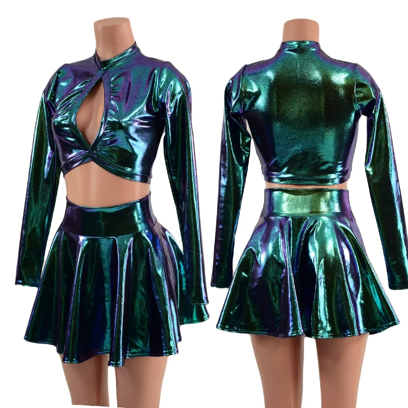 Scarab Long Sleeve Keyhole Top and 15" Circle Cut Skirt Set asymmetrical skirt cut
