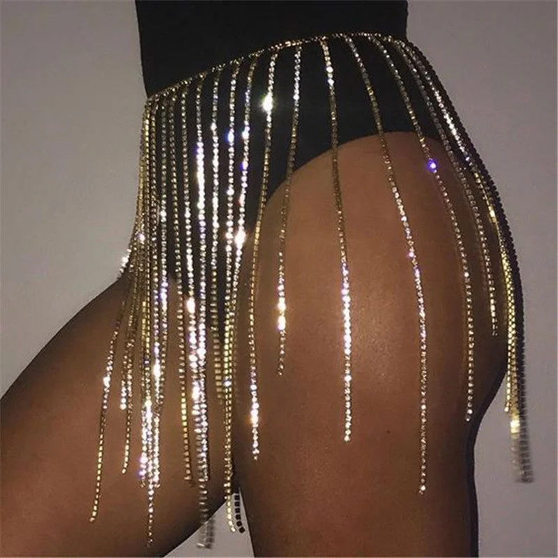 Shiny Rhinestone Long Tassels Mini Skirts Women Sexy Hollow Out Skirt 2019 Summer Beach See Through Skirt Rave Festival Clothing a-line skirt cut