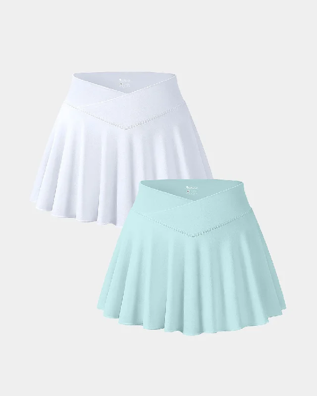 Skirts 2 in 1  Cross Over Flared Casual Skirts pleated skirt texture