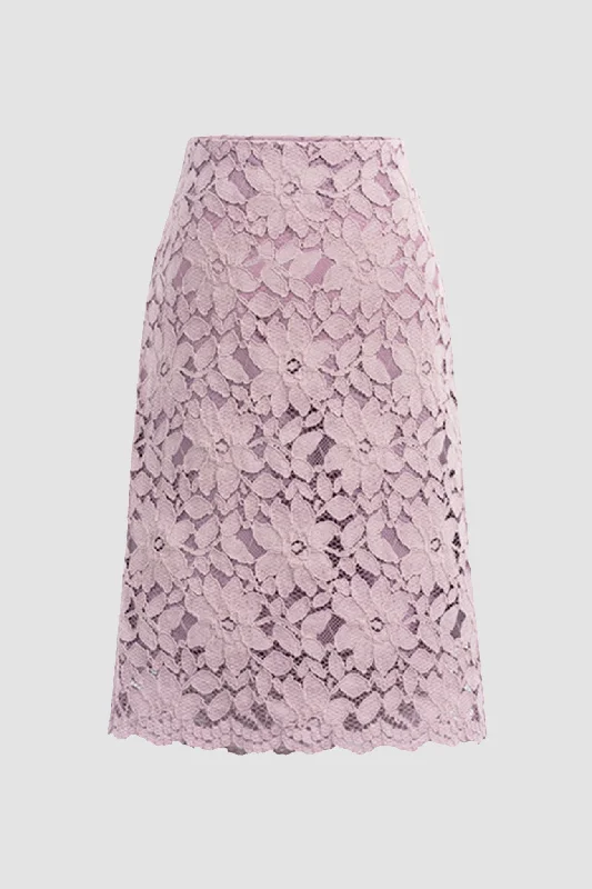 Solid Color Flower Lace Skirt casual skirt length