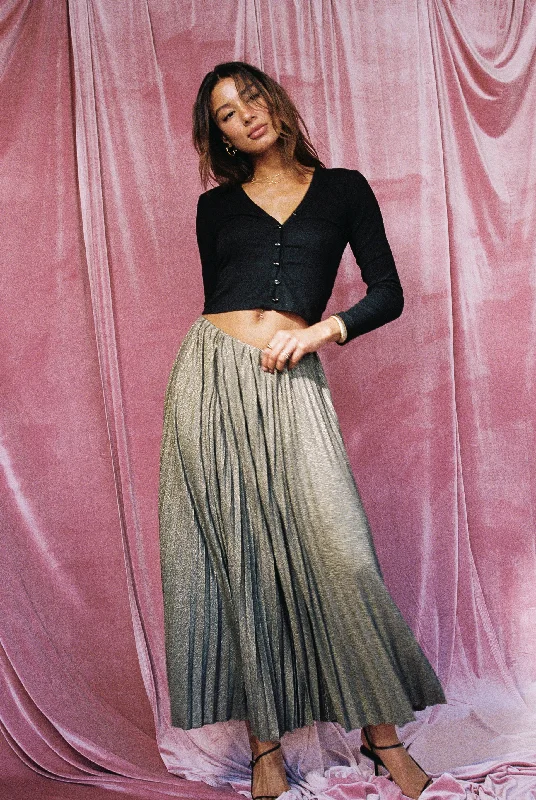 Stella Maxi Skirt Sparkle Jersey - Gold Metallic casual skirt length