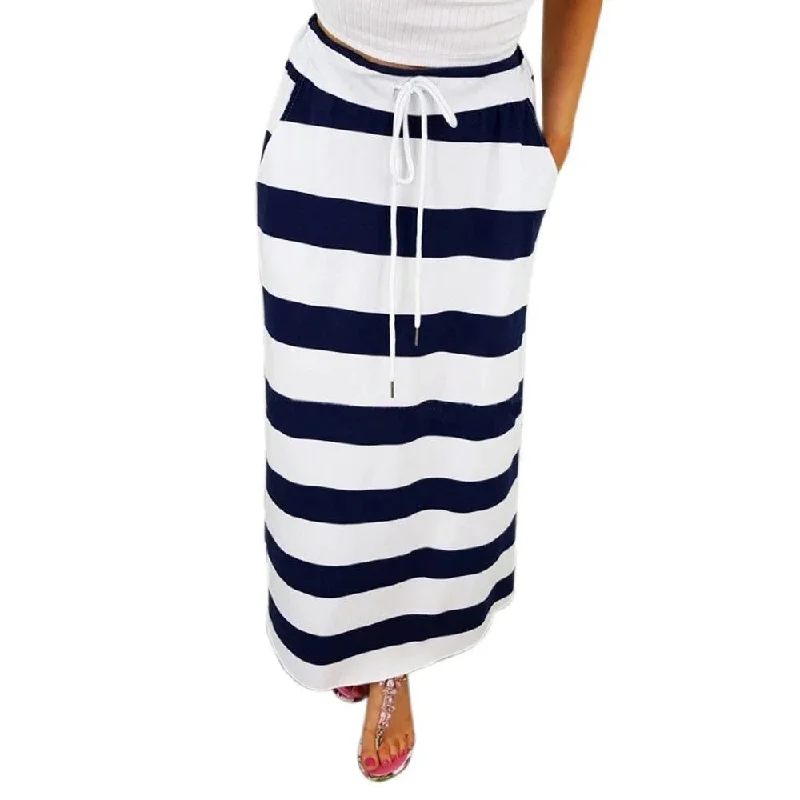 Stripe Hight Waist Maxi Long Skirt tiered skirt playful