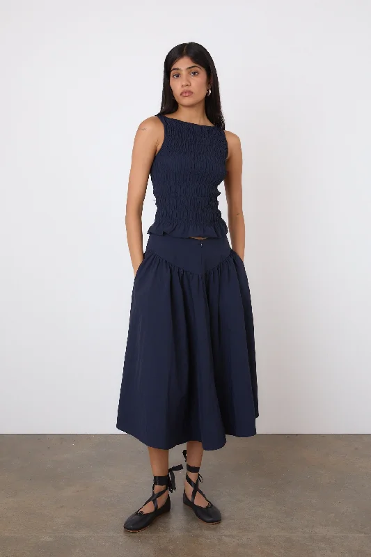 The Deba Midi Skirt, Midnight low waist skirt