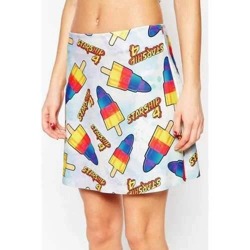 Fashionable Colorful Ice Cream Print Skirt For Women - Blue Xl linen skirt breathable