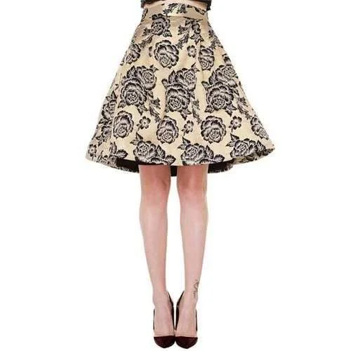 Stylish Retro Floral Print High Waisted A-Line Women's Skirt - Champagne Xs denim skirt trendy