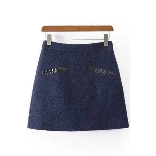 Stylish High Waisted Solid Color Worsted Women's Skirt - Cadetblue L leather skirt durable
