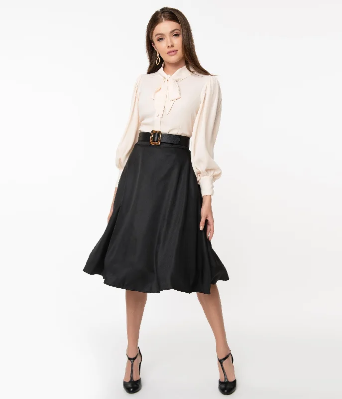 Unique Vintage Retro Style Black High Waist Vivien Swing Skirt leather skirt bold