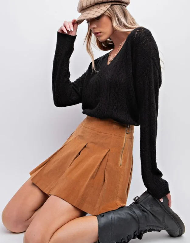 Pleated Corduroy Mini Skirt leather skirt durable