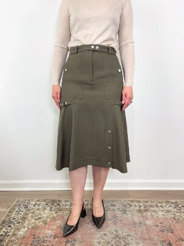 Utility Godet Skirt w/Satin Piping in Army modal blend skirt