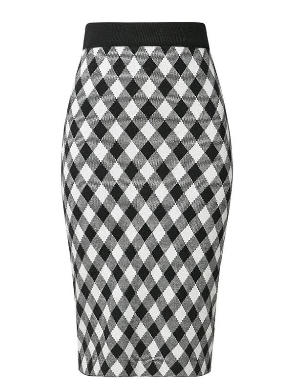 Vintage Plaid Knitted Skirt - Multicolor floral skirt print