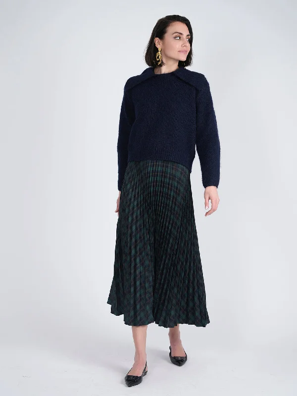 Viva K Accordion Pleated Plaid Midi Skirt chiffon skirt delicate