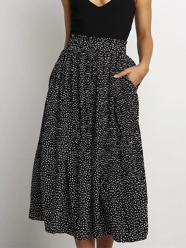 Polka Dot Long Skirts - Black vintage skirt charm