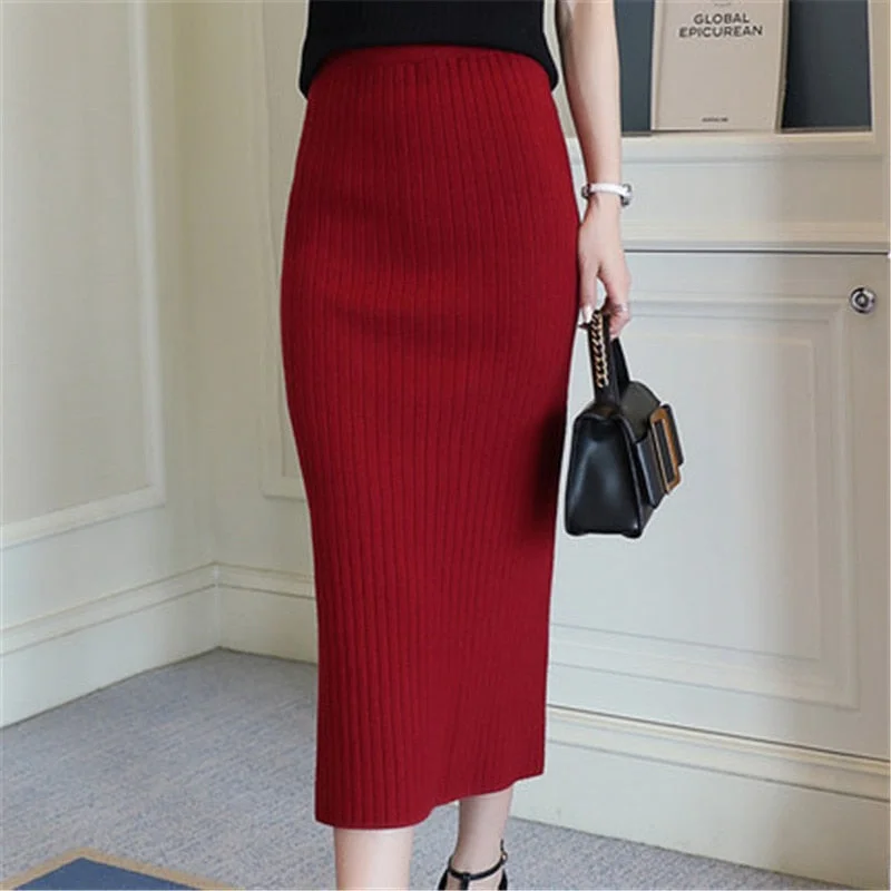 Woolen Long Midi Step Pencil Skirt wool skirt sturdy