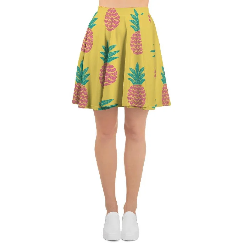 Yellow Pineapple Print Women's Skirt silk skirt luxurious