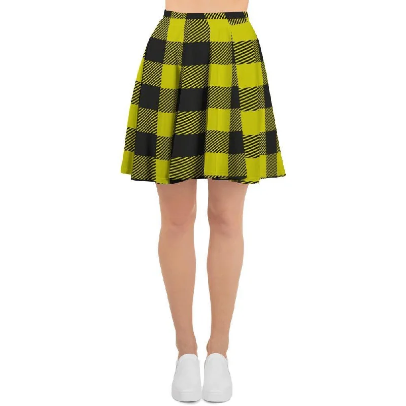 Yellow Plaid Women's Skirt elastic waist skirt